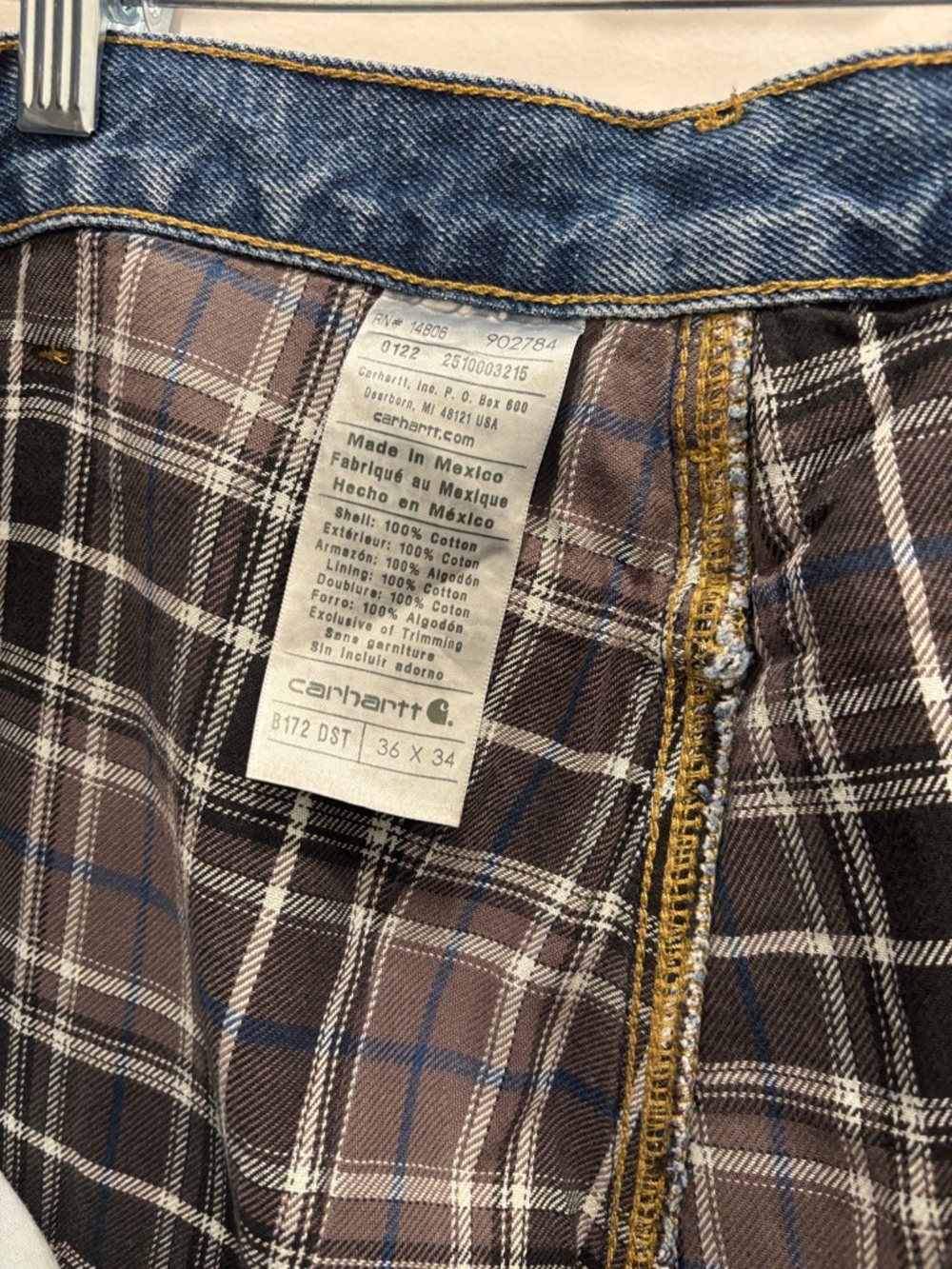 Carhartt Men's Straight Fit Denim Jeans in Blue Plaid Insulated 36X34 - Picture 3 of 5